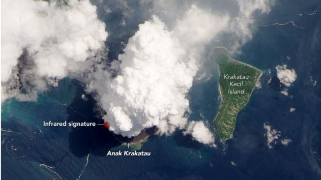 Penampakan erupsi Anak Gunung Krakatau. [Nasa]