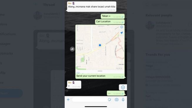 Tangkapan layar chat mengajarkan share location. [Twitter]