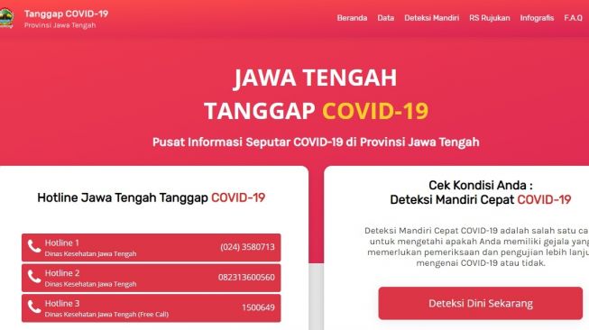 Website peta penyebaran virus corona di Jateng. [Jatengprov]