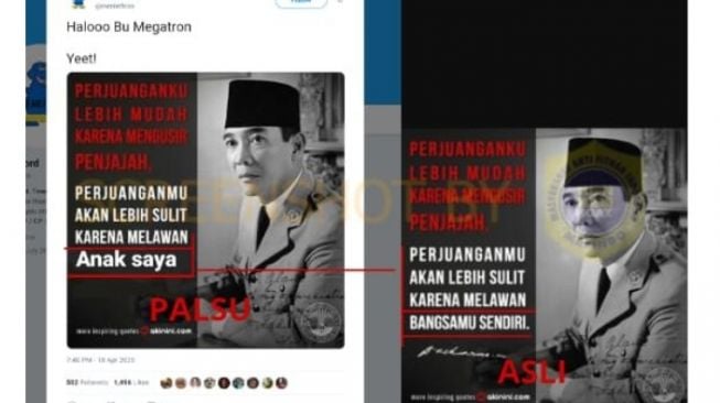 Kutipan pernyataan Soekarno yang dimanipulasi. (Turnbackhoax.id)