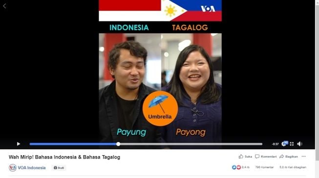 Bahasa Indonesia dan Tagalog Filipina Banyak yang Sama, Cek Videonya