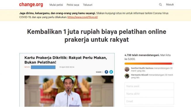 Jokowi Didesak Kembalikan Biaya Pelatihan Online Prakerja, Ini Petisinya