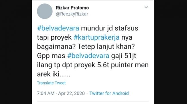 Cuitan warganet terkait mundurnya Belva Devara. [Twitter]