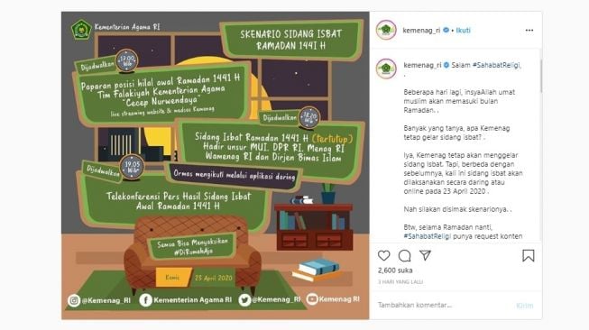 Skenario Sidang Isbat Ramadan 1441 H (Instagram/@kemenag_ri)