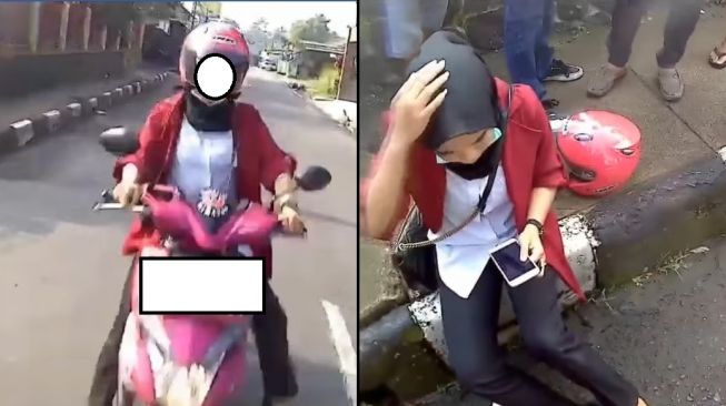 Detik-detik Kawasaki Ninja Hantam Honda BeAT Lawan Arah, Warganet Salfok