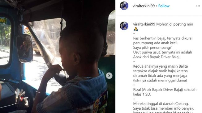 Anak sopir bajaj ikut menemani bapaknya saat narik (Instagram-viralterkini99)