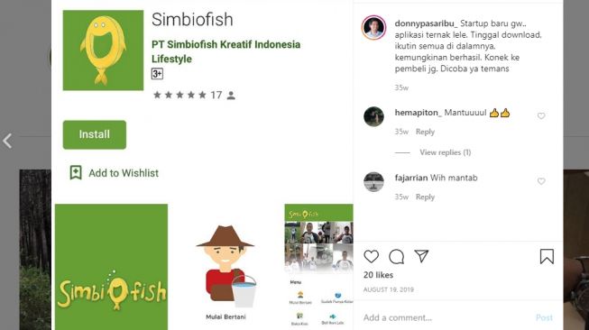 Aplikasi ternak lele Simbiofish. (Instagram/donnypasaribu_)