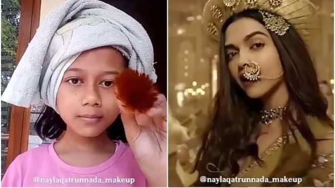 Pass the Brush Berubah Jadi Priyanka Chopra dan Deepika Padukone (instagram.com/naylaqatrunnada_makeup)