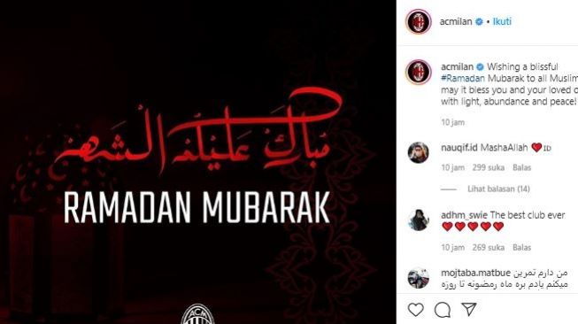 Ucapan selamat Ramadan dari AC Milan. (Instagram/@acmilan).