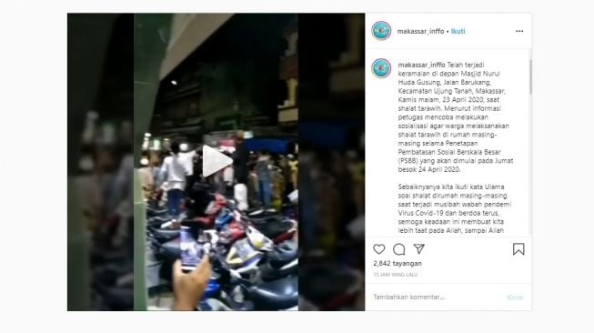 Viral Warga Makassar Berkerumun Salat Tarawih di Masjid (Instagram)