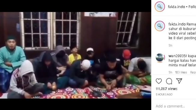 Pria mengklarifikasi video viral pemuda bangunkan sahur di tengah makam. (Instagram/@fakta.indo)