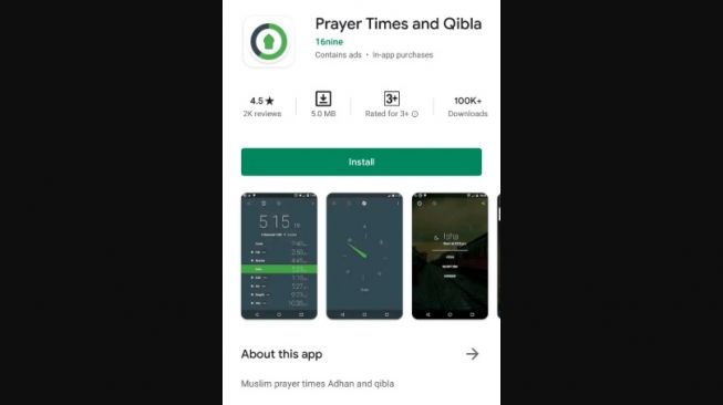Aplikasi mengisi puasa, Prayer Time with Qibla. [Google Play Store]