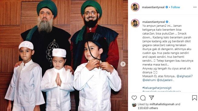 Unggahan Maia Estianty saat mengenang masa kecil anak-anaknya yakni Al Ghazali, El Rumi dan Dul Jaelani. [Instagram/@maiaestiantyreal]