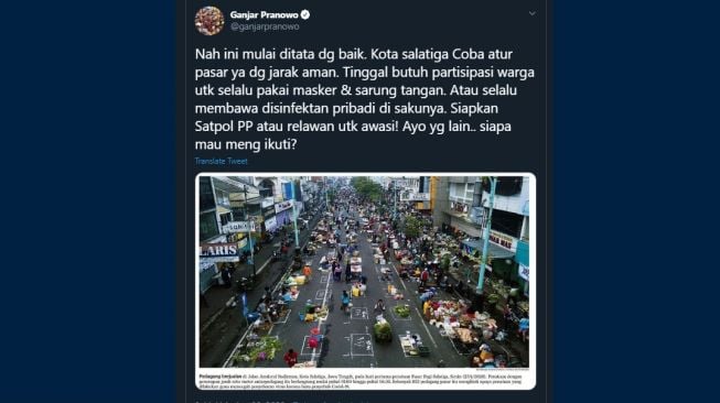 Cuitan Ganjar Pranowo soal Pasar Salatiga. (Twitter/@ganjarpranowo)