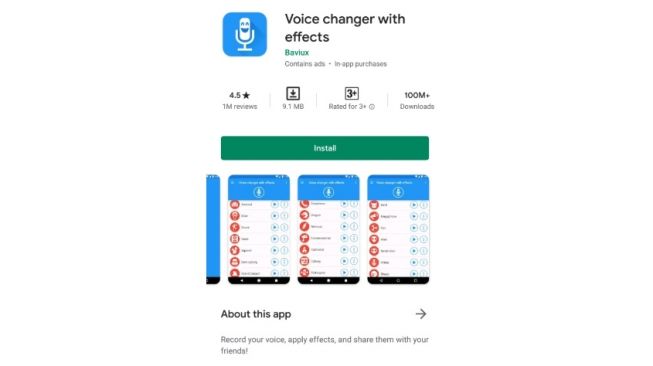 Aplikasi filter audio, Voice Changer with Effects. [Google Play Store]