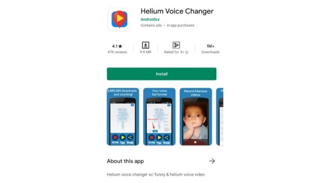 Aplikasi filter audio, Helium Voice Changer. [Google Play Store]