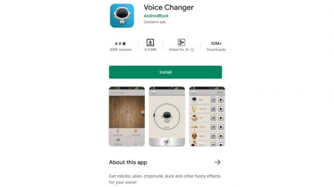 Aplikasi filter audio, Voice Changer. [Google Play Store]