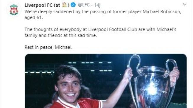 Eks pemain Liverpool, Michael Robinson, meninggal dunia. (Twitter/@LFC).
