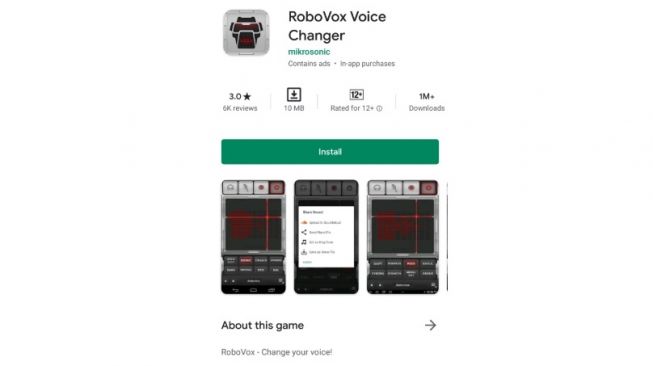 Aplikasi filter audio, RoboVox Voice Changer. [Google Play Store]