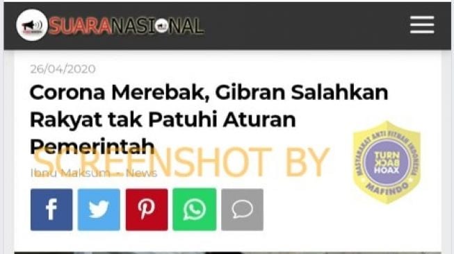 CEK FAKTA: Corona Merebak, Gibran Salahkan Warga Tak Patuhi Pemerintah?