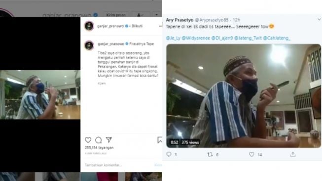 Ganjar Pranowo mendapat telepon dari warga yang mengaku tape jadi obat corona (Instagram dan Twitter)