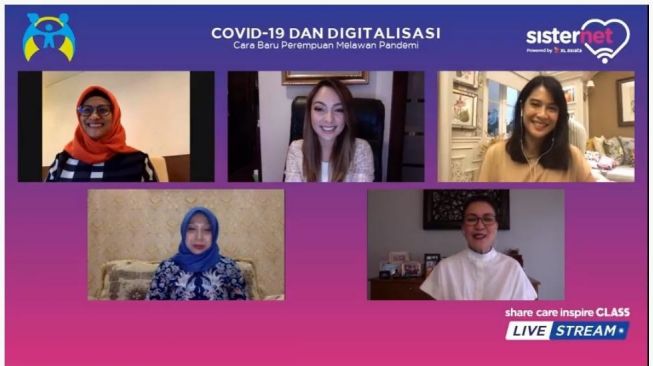 Live streaming Covid-19 dan Digitalisasi - Cara Baru Perempuan Melawan Pandemi sekaligus peluncuran aplikasi Sisternet, Rabu (29/4/2020). [XL Axiata]