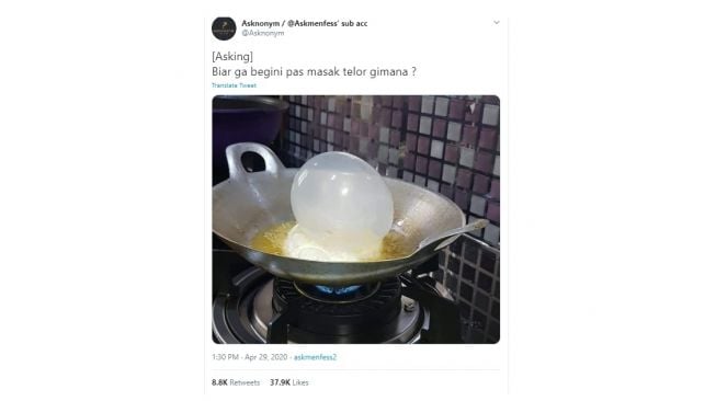 Penampakan masak telur. [Twitter]