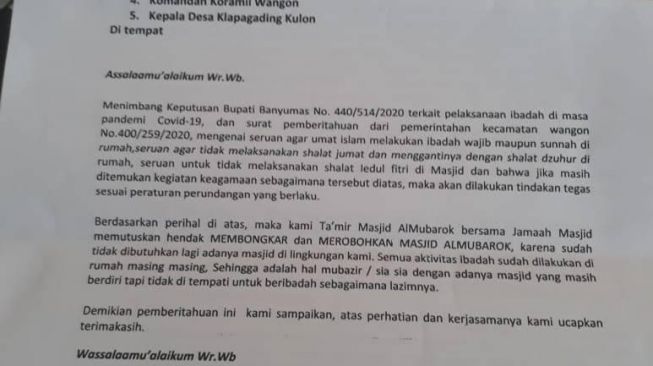 Viral Takmir Ingin Robohkan Masjid Karena Tak Dipakai Selama Pandemi Corona