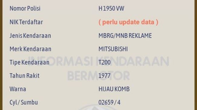 Data samsat modifikasi mobil ala botol kecap (Facebook-Wahyu Priyanto)