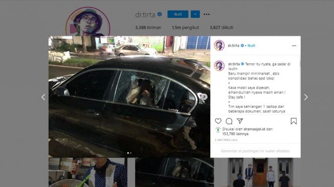 Dokter Tirta diteror, laptop dan dokumen hasil uji APD lokal dicuri (Instagram)