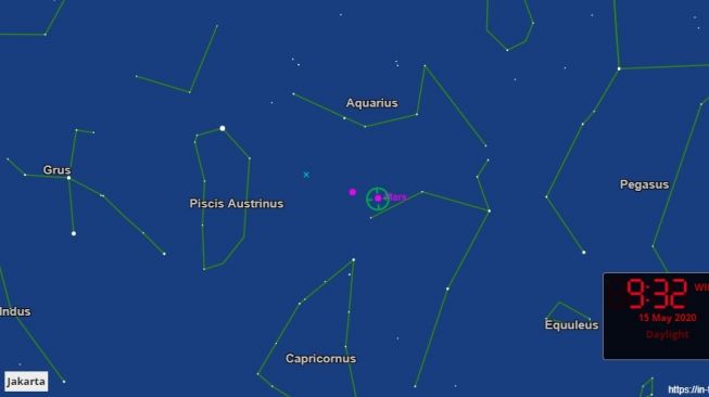 Fenomena langit Mei 2020, konjungsi Bulan dan Mars. [In the Sky.org]