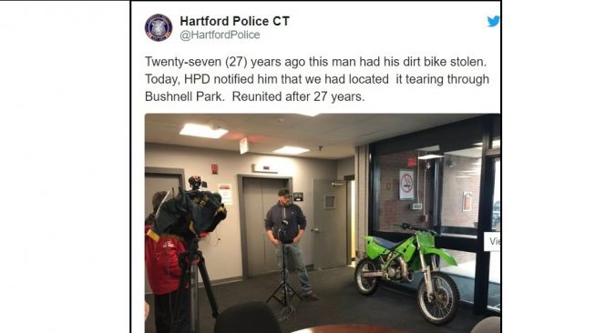 Pertemuan pemotor dengan motor yang hilangnya (Twitter-HartfordPolice)