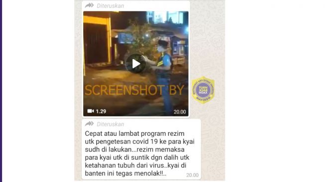 Konten hoax mengenai seorang kyai yang menolak disuntik di Banten. (Turnbackhoax.id)