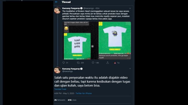 Cuitan Kaesang mengenang Didi Kempot. (Twitter/@kaesangp)