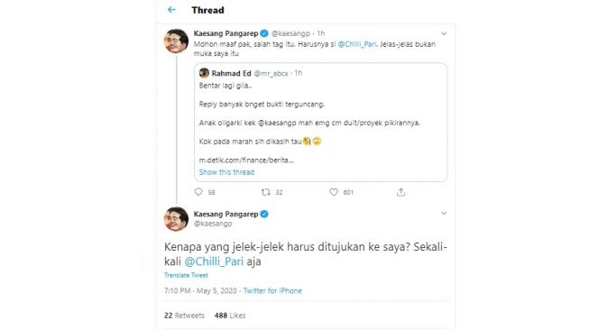 Kaesang Pangarep mengeluh terhadap komentar warganet (Twitter)