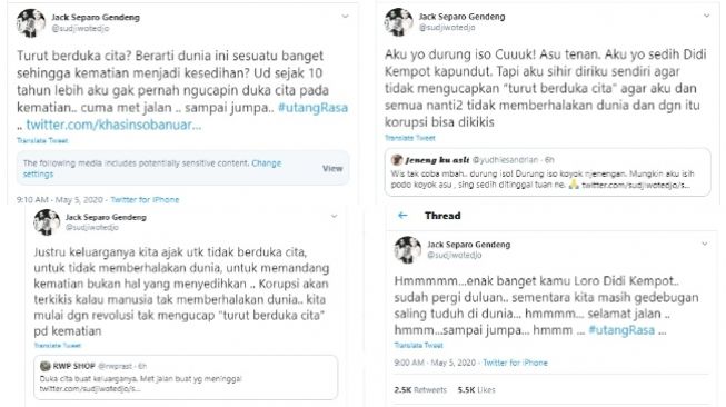 Alasan Sudjiwo Tedjo enggan mengucapkan turut berduka cita (Twitter)