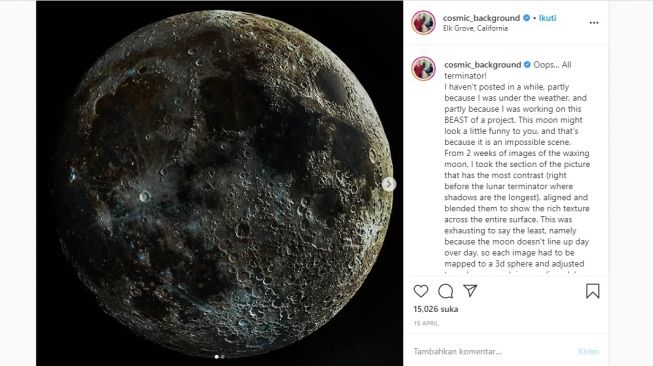 Penampakan kawah Bulan. [Instagram]