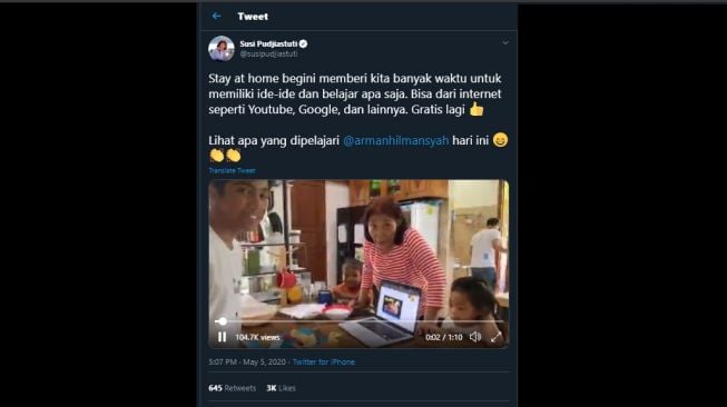 Cucu Belajar Kerajinan Lewat YouTube, Susi Pudjiastuti: Ini Gratis Loh!