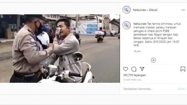 Viral pemuda tak terima dihimbau pakai masker dan pukul petugas PSBB (Instagram)