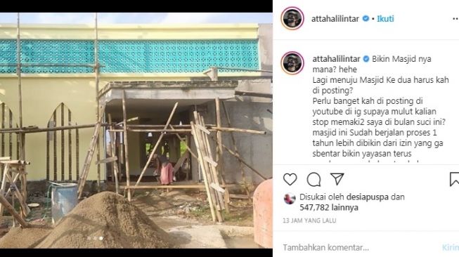 Unggahan Atta Halilintar [Instagram/@attahalilintar]