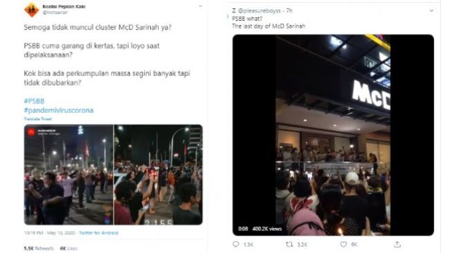 Warganet mengomentari orang-orang yang berkumpul saat penutupan McDonalds Sarinah (Twitter)