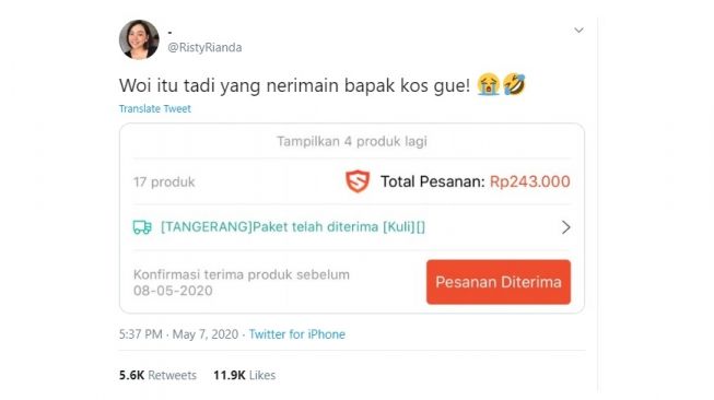 Postingan warganet penerima paket yang bikin ngakak. [Twitter]