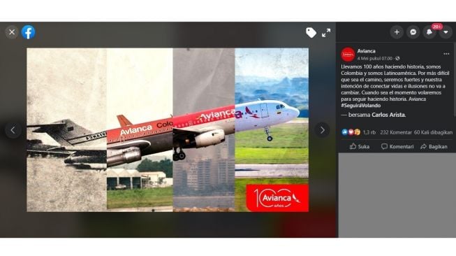 Evolusi pesaway maskapai Avianca Holdings.[Facebook/Avianca]