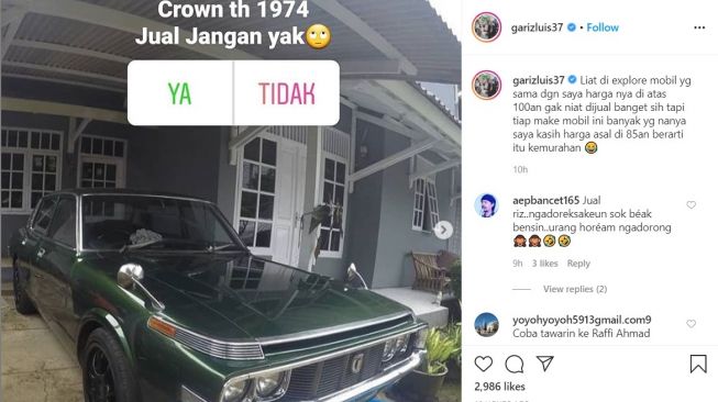 Gariz Luis siap melego Toyota Crown miliknya (Instagram-garizluis37)