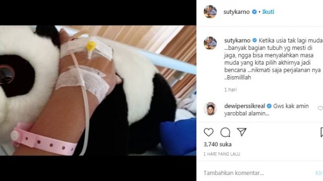 Unggahan Suti Karno 'Atun' saat dirawat di rumah sakit [Instagram/@sutykarno]