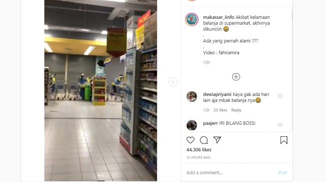 Terkunci di supermarket. (Instagram/makassar_iinfo)