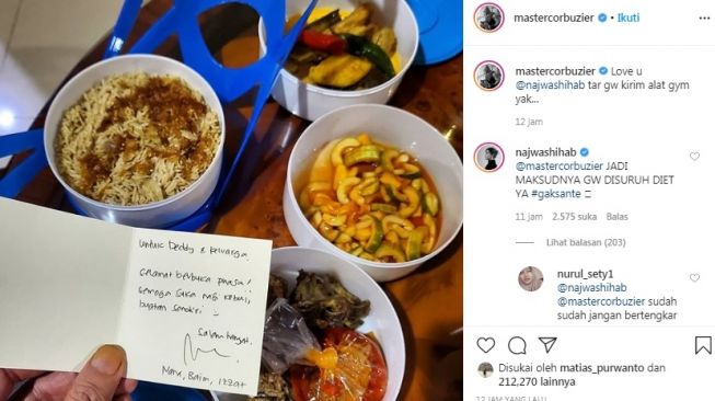Unggahan Deddy Corbuzier usai mendapat kiriman makanan dari Najwa Shihab. [Instagram/mastercorbuzier]