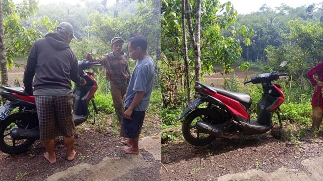 Warga dibikin geger dengan adanya Honda BeAT pincang karena kehilangan roda depan (Facebook-Raya Nong Nong)