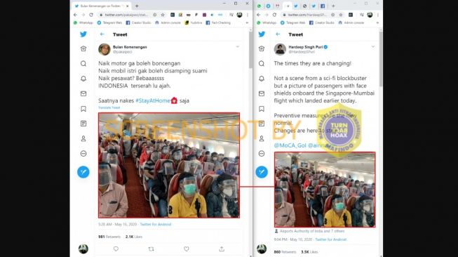 Penjelasan CEK FAKTA, foto asli merupakan evakuasi warga India dari Singapura (turnbackhoax.id)