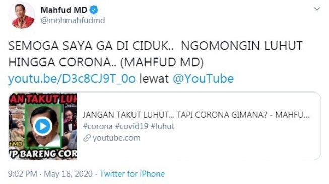 Cuitan Menko Polhukam Mahfud MD. [Twitter@mohmahfudmd]